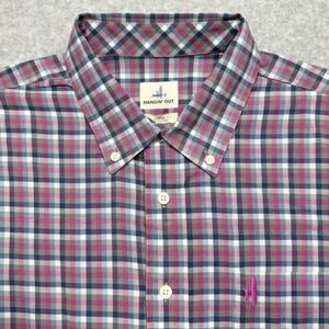 Johnnie O Shirt Mens Large Pink Green Plaid Hangin Out Prep-Formance Yellowstone